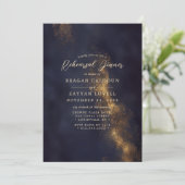 Navy Blue und Gold Calligraphy Probe Dinner Einladung (Stehend Vorderseite)
