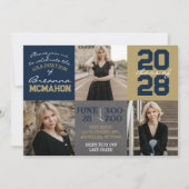 Navy Blue und Gold Chalkboard 3 Foto Abschluss Einladung (Vorderseite)