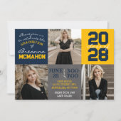 Navy Blue und Gold Chalkboard 3 Foto Abschluss Einladung (Vorderseite)