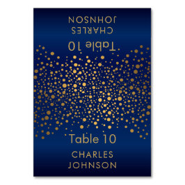 Navy Blue und Gold Confetti Dots 3 Platzkarten Tischnummer