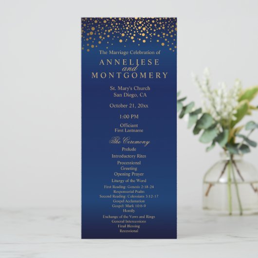 Navy Blue und Gold Confetti Dots - Programm (Stehend Vorderseite)