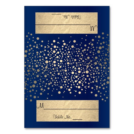 Navy Blue und Gold Confetti Dots Tischnummer (Vorderseite)