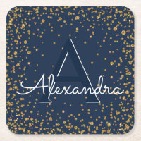 Navy Blue und Gold Confetti Monogram Birthday