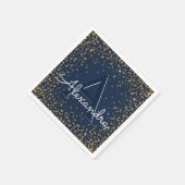 Navy Blue und Gold Confetti Monogram Birthday Serviette (Ecke)