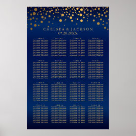 Navy Blue und Gold Confetti Punkte 16 Seating Char Poster