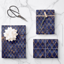 Navy Blue und Gold Dragon Scales Geschenkpapier Set