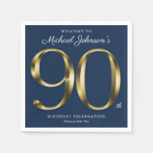 Navy Blue und Gold Elegant 90. Geburtstag Serviette (Vorderseite)