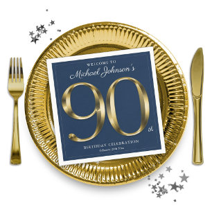 Navy Blue und Gold Elegant 90. Geburtstag Serviette
