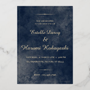 Navy Blue und Gold Elegante, Aquarellbilder Folieneinladung