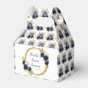 Navy Blue und Gold Elegante Blume 16 . Geburtstag Geschenkschachtel