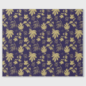 Navy Blue und Gold farbene Pflanze und Blätter Geschenkpapier (Flach)