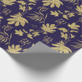 Navy Blue und Gold farbene Pflanze und Blätter Geschenkpapier (Ecke)