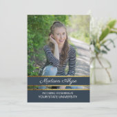 Navy Blue und Gold Foto Trunk Party Einladung (Stehend Vorderseite)