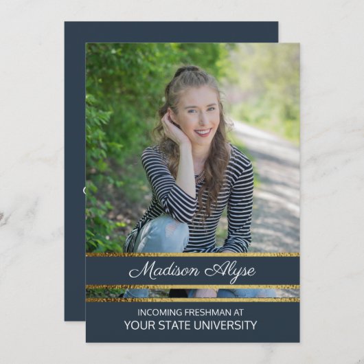 Navy Blue und Gold Foto Trunk Party Einladung (Vorne/Hinten)