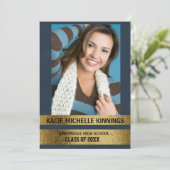 Navy Blue und Gold Foto Trunk Party Einladung (Stehend Vorderseite)