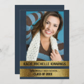 Navy Blue und Gold Foto Trunk Party Einladung (Vorne/Hinten)