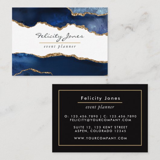 Navy Blue und Gold Geode Agate Stone Visitenkarte (Vorne/Hinten)
