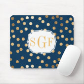 Navy Blue und Gold Glitzer Dots Mit Monogramm Mousepad (Mit Mouse)