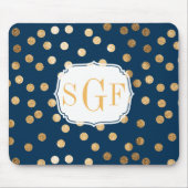 Navy Blue und Gold Glitzer Dots Mit Monogramm Mousepad (Vorne)