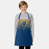 Navy Blue und Gold Glitzer Modern Hexagon Monogram Schürze (Getragen)