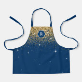 Navy Blue und Gold Glitzer Modern Hexagon Monogram Schürze (Vorderseite)