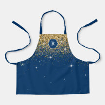Navy Blue und Gold Glitzer Modern Hexagon Monogram