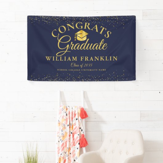 Navy Blue und Gold Glitzer Moderner Abschluss Banner (Insitu)