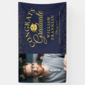 Navy Blue und Gold Glitzer Moderner Foto Abschluss Banner (Vertikal)