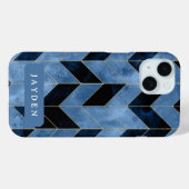 Navy Blue und Gold Herringbone-Individuelle Name Case-Mate iPhone Hülle (Rückseite (Horizontal))