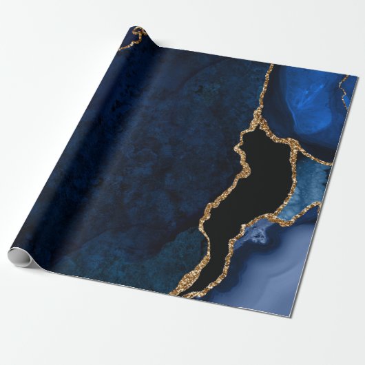 Navy Blue und Gold Imitats Glitzer Agate Geschenkpapier (Ungerollt)
