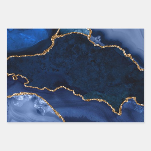 Navy Blue und Gold Imitats Glitzer Agate Geschenkpapier Set (Vorderseite 2)