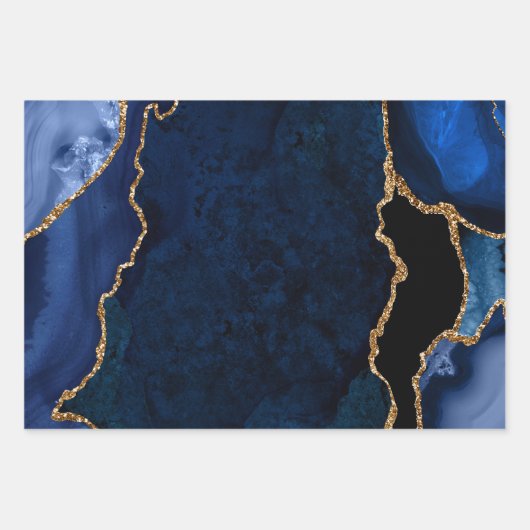 Navy Blue und Gold Imitats Glitzer Agate Geschenkpapier Set (Vorderseite)