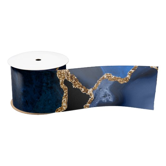 Navy Blue und Gold Imitats Glitzer Agate Satinband (Spule)