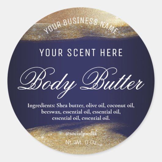 Navy Blue und Gold Labels Runder Aufkleber (Vorderseite)