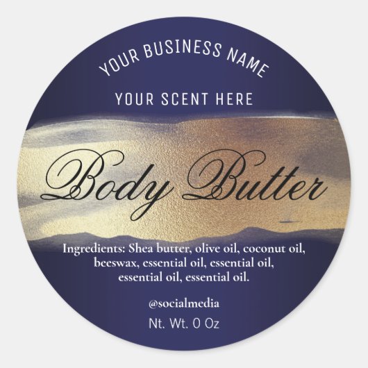 Navy Blue und Gold Labels Runder Aufkleber (Vorderseite)