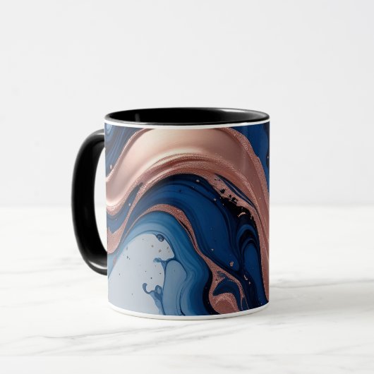 Navy Blue und Gold Liquid Marmor Abstrakt Tasse (Vorderseite Links)
