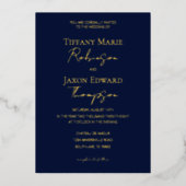 Navy Blue und Gold Luxe Wedding Folieneinladung (Vorderseite)