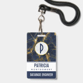 Navy Blue und Gold Marble Moderne Stilvoll Ausweis (Vorderseite mit Lanyard)