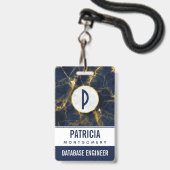 Navy Blue und Gold Marble Moderne Stilvoll Ausweis (Rückseite mit Lanyard)