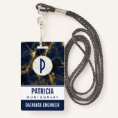 Navy Blue und Gold Marble Moderne Stilvoll Ausweis (Rückseite mit Schlüsselband)