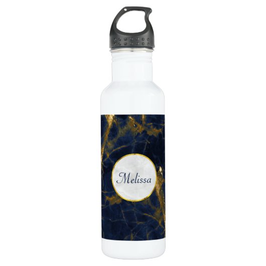 Navy Blue und Gold Marble Moderne Stilvoll Edelstahlflasche (Vorderseite)