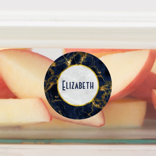 Navy Blue und Gold Marble Moderne Stilvoll Etiketten (Befestigt)