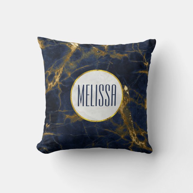 Navy Blue und Gold Marble Moderne Stilvoll Kissen (Vorderseite)