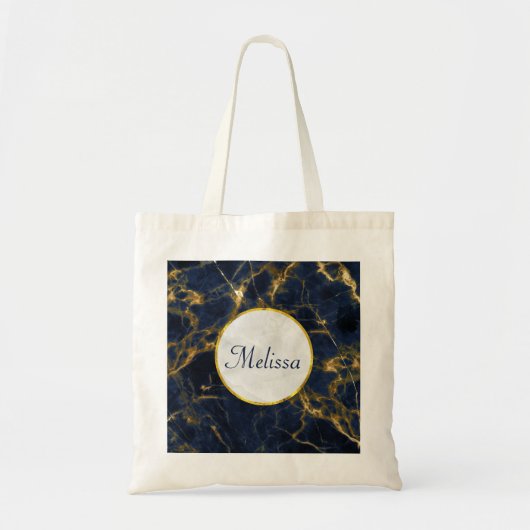 Navy Blue und Gold Marble Moderne Stilvoll Tragetasche (Vorne)