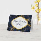 Navy Blue und Gold Marble Moderne Stilvolle Geburt Karte (Gelbe Blume)