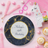 Navy Blue und Gold Marble Moderne Stilvolle Geburt Pappteller (Party)