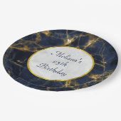 Navy Blue und Gold Marble Moderne Stilvolle Geburt Pappteller (Schrägansicht)