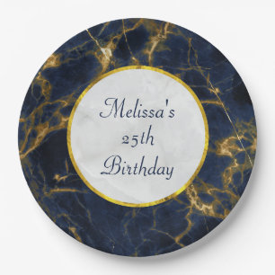 Navy Blue und Gold Marble Moderne Stilvolle Geburt Pappteller