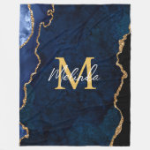 Navy Blue und Gold Marmor Agate Fleecedecke (Vorderseite)