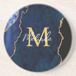 Navy Blue und Gold Marmor Agate Getränkeuntersetzer